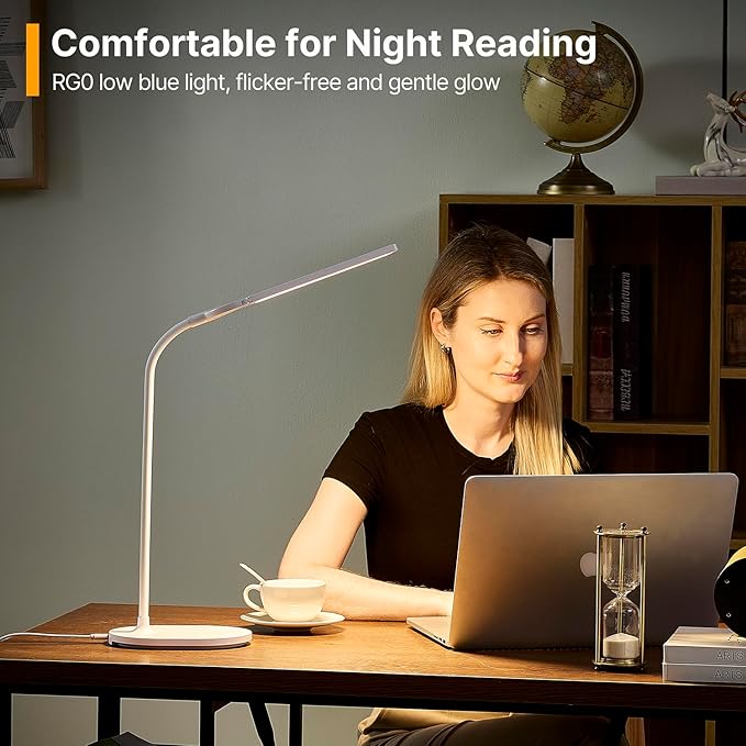 G Keni LED Desk Lamp with 180° Foldable Shade, 2400 Lux Bright Adjustable Desk Lamp, 360° Gooseneck, 5 Color Modes Stepless Dimming, Auto Off Timer, Modern Office Desk Lamp for Home Study Workbench