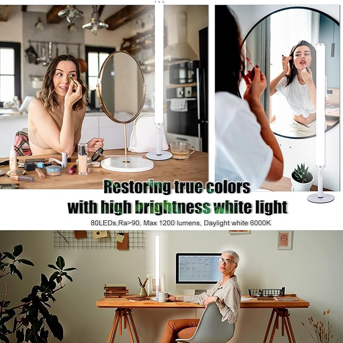 LED Vanity Lights for Mirror, Ultra bright/RA90/6000K/Remote Dimming Makeup Lights, Height Adjustable 12V/18W Fill Light for Mirror, for Make up, Photography, Video Recording Conference Lighting