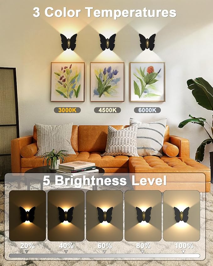 Eneru Battery Operated Wall Sconce Set of 2: 5000mAh Rechargeable Motion Sensor Night Light Wireless Wall Sconces Magnetic Closet Lights Stair Light Indoor Up and Down Wall Lamp for Bedroom Hallway