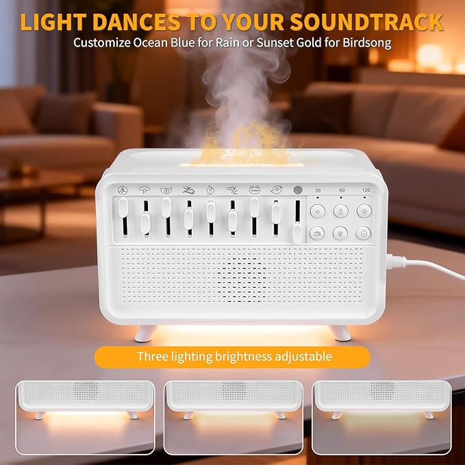 4-in-1 White Noise Sleep Sound Machine with Humidifier, Diffuser, Bluetooth Speaker & Night Light, 8 Natural Sounds, USB Powered, Timer, Sound Machine for Sleeping Adults and Baby, Bedroom, Yoga