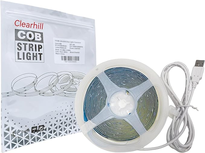 5V USB COB LED Strip Lights,6.56FT/2M,Ice Blue,320LEDs/M,8mm Width,Not Waterproof IP20,1M USB Cable,Flexible LED Tape Light for DIY Home Indoor Decoration