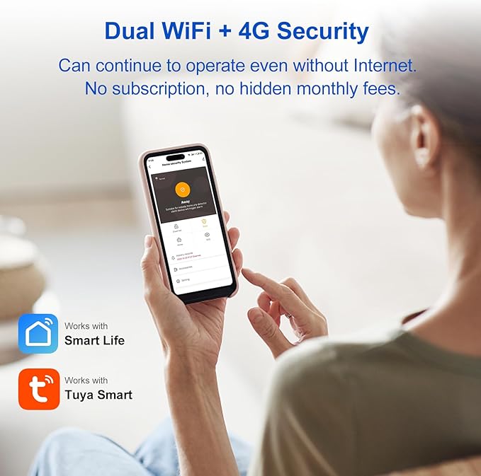 WiFi Wireless Alarm System for Home Security - 24/7 Protection Smart Home Devices 4.3" Touch Screen, GSM/4G+WiFi, App Instant Alerts, No Monthly Fee, Alexa Compatible for Villa, Kids Safety (8 pcs)