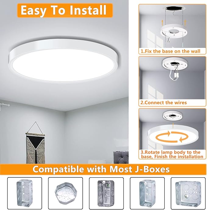 2 Pack LED Flush Mount Ceiling Light Fixture, 9inch Modern LED Ceiling Light 18W 5000K, Low Profile Slim Flat Surface Mount Ceiling Lights for Bedroom Kitchen Hallway Stairwell Basement Closet