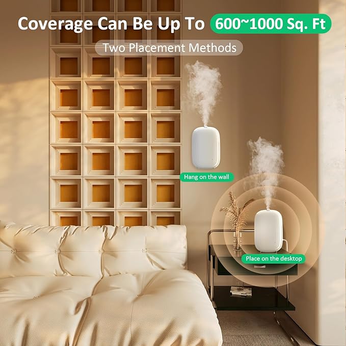 Waterless Oil Scent Diffuser,150ml Aromatherapy Scent Air Machine with Smart APP & Timer|Air Diffusers for Home, Office, Hotel Collection, Large Room Oil Diffuser Covers 1000 sq.ft-Compact,Milky