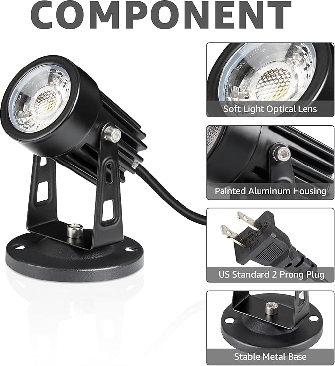SUNVIE 4 Pack LED Spotlight Indoor for Plants Up Lights 120V Floor Spot lights Warm White Accent Lights for Indoor Statue Decor Uplighting, 5.9 FT Cord with Floor Foot Switch (Base and Stake Included)