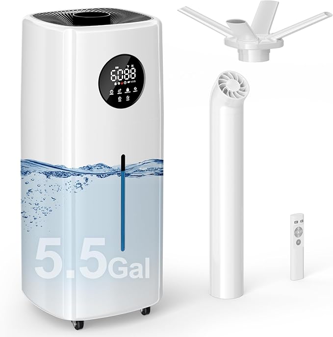 Uthfy 5.5Gal/21L Humidifier for Large Room 3000sq.ft, 2000ml/h Dual 360° Nozzles Ultrasonic, Whole House Humidifiers,4 Atomizing Plates, Top Fill, 12H Timer, Remote/Touch Control