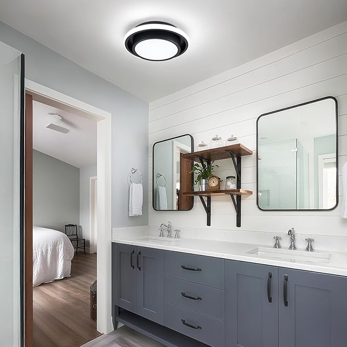 Hallway Light Circle Modern Ceiling Light Fixture, 12IN Modern Ceiling Lamp 6000K LED Ceiling Light Black Ceiling Lighting for Living Room, Balcony Bedroom