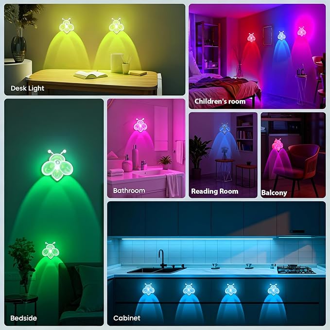 Motion Sensor Stair Lights Indoor - Rechargeable Dimmable RGBW & Warm White Night Light, Magnetic Mount Motion Activated Battery Lamp for Step Hallway Bathroom Cabinet Closet(Yellow, 4 Pack)