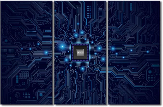 Wall Art Paintings Digital Age Canvas Prints Technology Digital Art 3 Pieces Posters Stretched Pictures for Living Room Modern Home Decor Framed Canvas Wall Art Decorations Ready to Hang(28" Wx42 H)