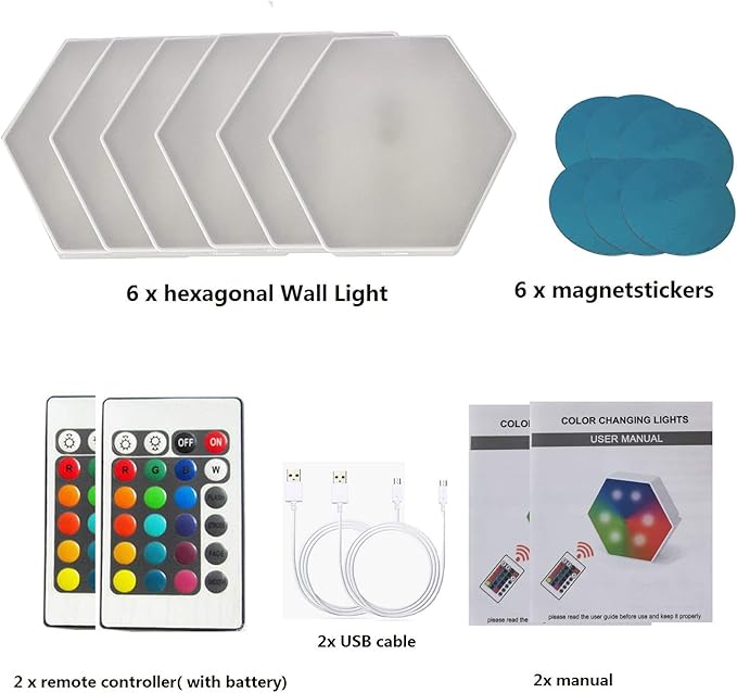 Smart Hexagon LED Lights Remote DIY Geometry Hex Light Touch Sensitive RGB Colorful Wall-Mounted Panels Puck Light for Bedroom Living Room Hallway Party Celebration Decor Night Light (6 Pack)
