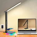 LED Desk Lamp for Home Office, USB Charging Port, Reading Lamp Desk Light with 5 Brightness, 3 Colors, Table Lamp with Clock, Alarm, Date, Temperature, Desk Lamp for College Dorm Room (Black)