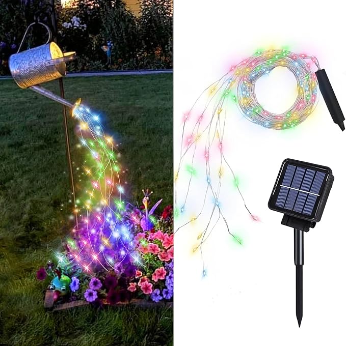 VOOKRY 10 Strands 200 LEDs Solar Fairy Lights Outdoor Waterproof, Solar Powered String Lights 8 Modes DIY Watering Can Lights for Party Wedding Patio Yard Garden Tree Decorations(Multicolor)