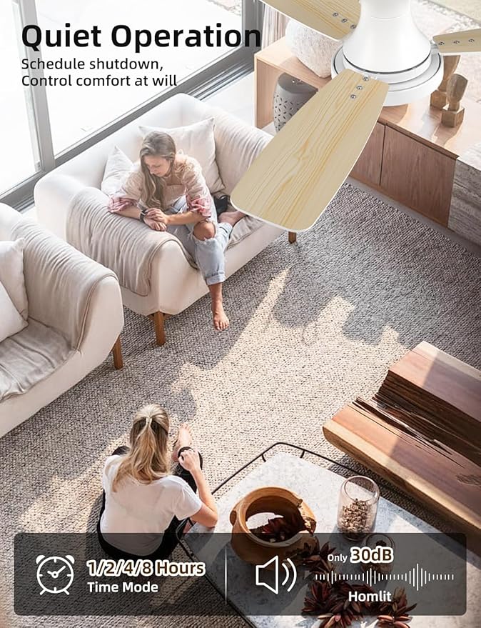 42 inch Smart Ceiling Fan with Light, Low Profile Flush Mount with Remote Control, Ultra-Quiet Reversible DC Motor, 3 Color Temperatures & 6 Speed Dimmable Lighting for Bedroom, White