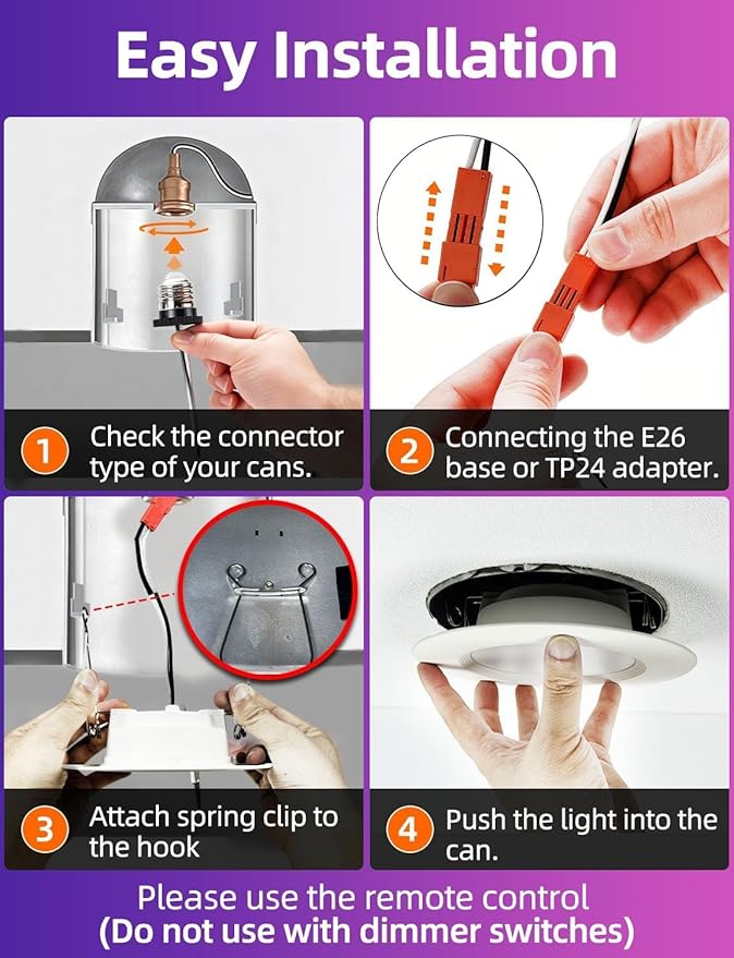 Retrofit LED Recessed Lighting 5/6 Inch, Color Changing, 13W Remote Control, Color Temperature Tunable 2700K-6000K, ETL (6 Pack)