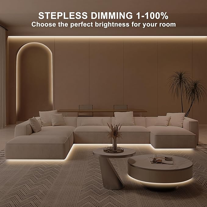 16.4ft COB LED Strip Light with Remote, 3000K Ra93+ Dimmable Bright Warm White Led COB Strip Light, White Continuous Led Strip Light for Mirror, Stair, Cabinet, Room