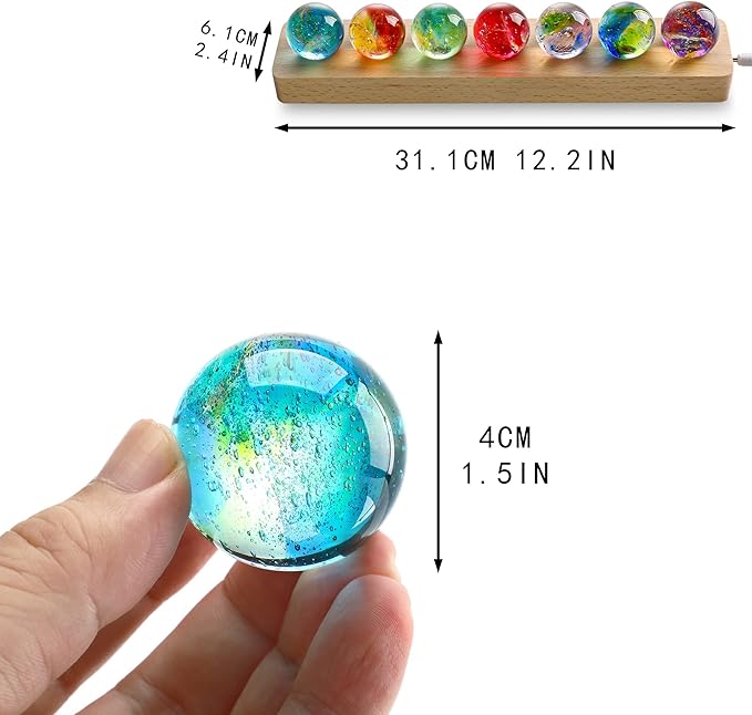 7 Chakra Crystals Spheres Sets 40mm Crystal Healing Ball with LED Wooden Stand for Meditation Night Light Decoration Balls for Home Office Christmas Decor Gifts