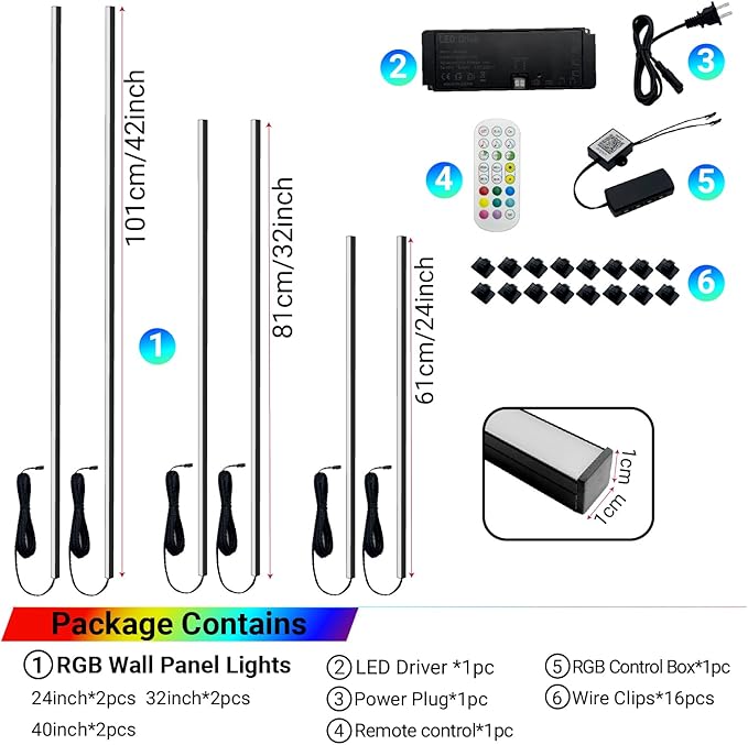 HAMRVL Black RGB+IC Smart Recessed Lighting Kit - 6pcs Wall Panel Lights for Acoustic Panels, APP/Remote Control, Music Sync, Chasing Effects, Slat Wall Lights for Wood Wall Panel (2*24+2*32+2*40 in)