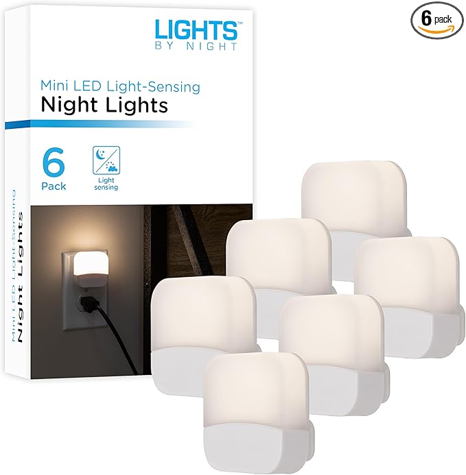 Lights by Night Plug In Night Light Bedroom Decor Apartment Essentials LED Lights Ambient Lighting Dusk to Dawn Sensor Nightlight Bathroom, Square 6 pack