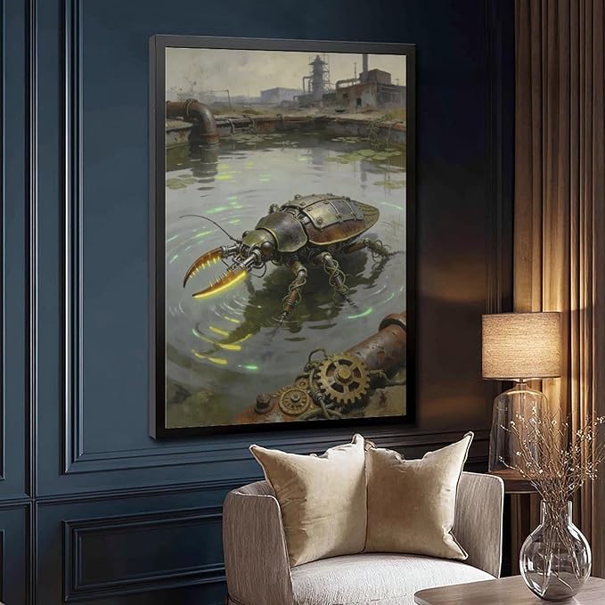 Framed Industrial Fantasy Wall Art for Living Room TV Wall Post Apocalyptic Style Home Decor 20x30in