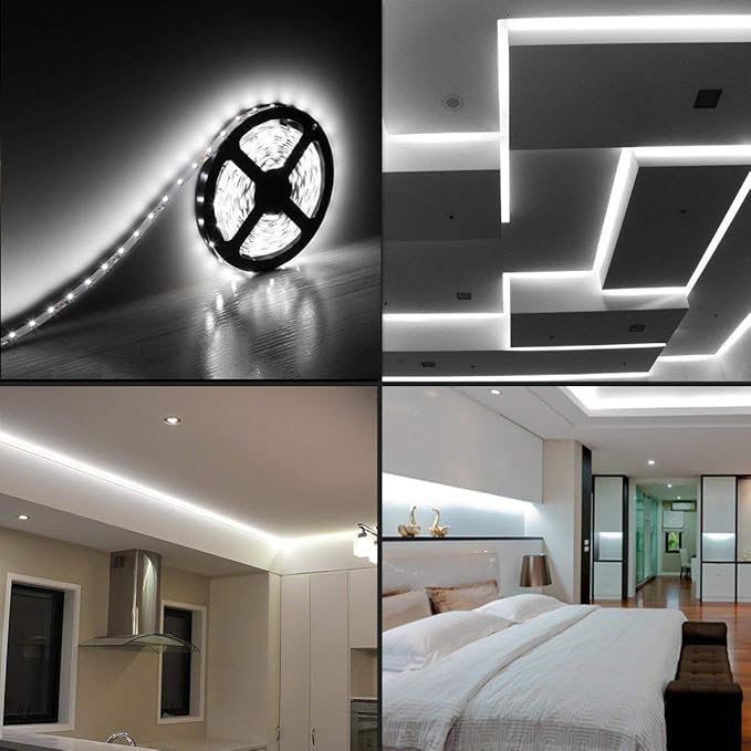 Water-Resistance IP65, 12V Waterproof Flexible LED Strip Light, 16.4ft/5m Cuttable LED Light Strips, 300 Units 3528 LEDs Lighting String, LED Tape(White) Power Adapter not Included