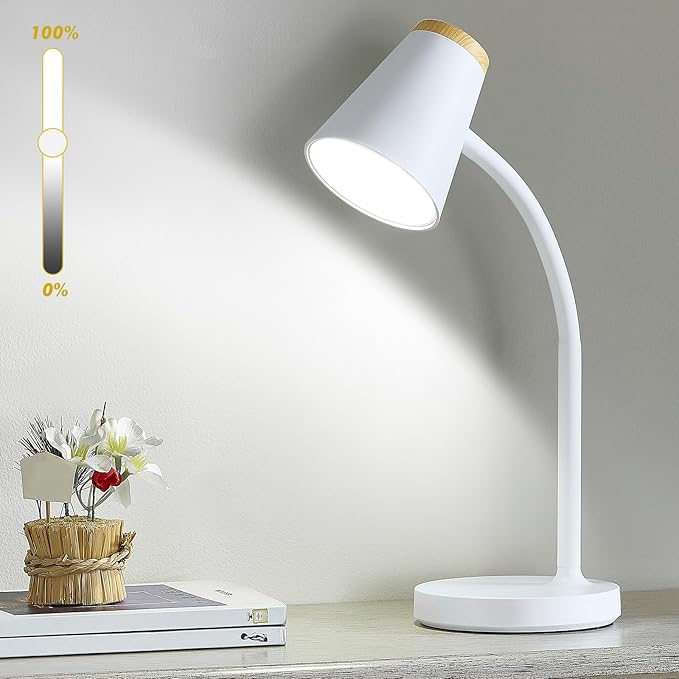 Desk Lamp for College Dorm Room - Small LED Desk Lamp Touch Dimmable Reading Light for Home Office - Adjustable Flexible Gooseneck Table Lamp for Bedside Bedroom Nightstand White