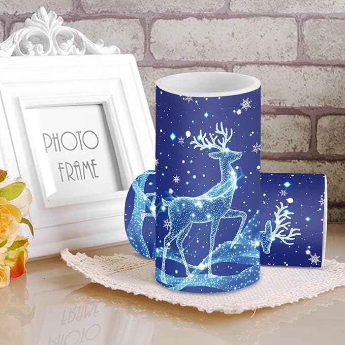 Christmas Bedroom Decor LED Candles with Remote Deer Patterns Flameless Pillar Candles Battery Operated with 18-Key Remote Timer for Home Indoor Room Decor Xmas Table Decorations