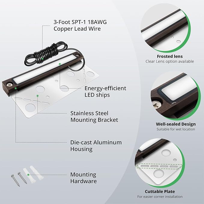 GKOLED 6.8 Inches Hardscape Lights, Low Voltage Retaining Wall Lighting with Frosted Lens, 12V AC/DC Paver Light with 1.5W 2700K LED Chips, Outdoor Landscape Step Lights, Die-cast Aluminum Housing
