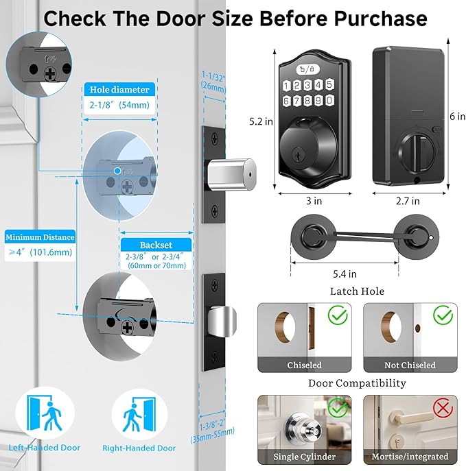 keyless Entry Door Lock deadbolt with Handle Set-Front Fingerprint Smart Locks with 2 Lever Handles-Keypad Code Deadbolt -App Control,Auto Lock