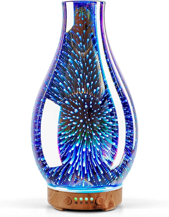 Porseme Essential Oil Diffuser 3D Glass Aromatherapy Ultrasonic Humidifier Cool Mist, Auto Shut-Off, Timer Setting, BPA Free for Home Office Hotel Yoga Gym Leisure SPA Gift 100ml
