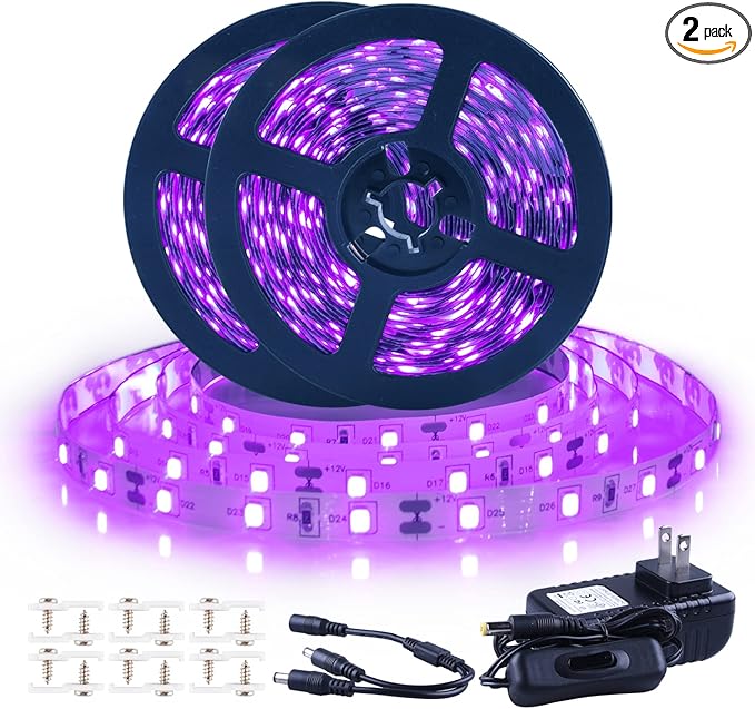 Ontesik Black Light Strip, 40ft/12m Flexible UV Black Light with LED kit, 720lamp Beads, 12V UV Light, Indoor Dance, Bedroom Decoration，Stage, Birthday, Wedding, Dark Party,not Waterproof