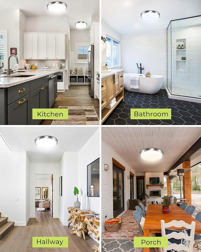 hepside 6PACK LED Flush Mount Ceiling Light - 3CCT Selectable 3000K-4000K-6500K & 100W Equivalent Modern Kitchen Recessed Ceiling Lamp 24W 3200Lm 12 Inch for Bathroom Closet Laundry Bedroom Hallway