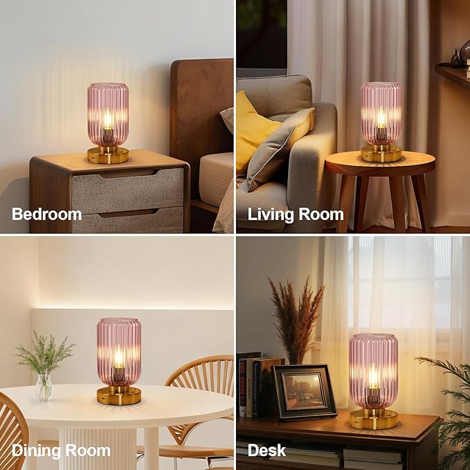 LigthRound Touch Table Lamp for Bedroom, Cordless Bedside Small Table Lamp, Dimmable Rechargeable Battery Operated Lamp for Nightstand, Bedside, Living Room, Desk, LED Bulb Included