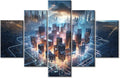 5 Piece Artificial Intelligence Concept Wall Art for Living Room Massive Brain Powering a Futuristic City Painting on Canvas Wall Decor Art Modern Bedroom Wall Art Framed Ready to Hang, (60"Wx40"H)