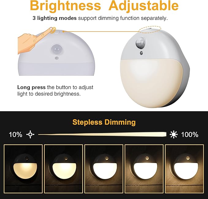 6 Pack Stair Lights Indoor, 2.6" Small Stick on Lights, Dimmable Motion Sensor Night Light, 3 Light Modes, Portable Battery Night Light for Corners, Cabinet, Toilet, Bedroom, Kids, Warm White