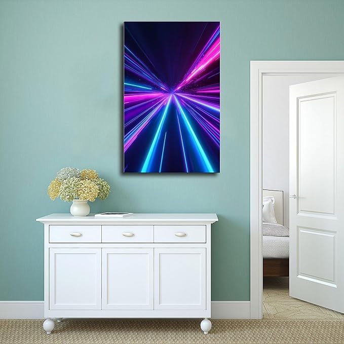 Cyber Horizon Abstract Print – Glowing Geometric Futuristic Art for High-Tech Home Decor Canvas Poster Wall Art Decor Print Picture Paintings for Living Room Bedroom Decoration 20x30inch(50x75cm)