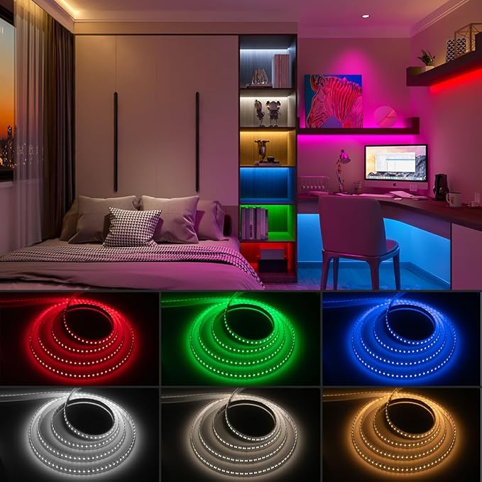 BTF-LIGHTING Highest Density RGBCCT 5 Colors in 1 LED 5050SMD RGB+ Tunable Color Temperature 2700K-6500K 16.4ft 112LEDs/m DC24V Multi-Colored IP67 14mm Width (No Adapter or Controller)