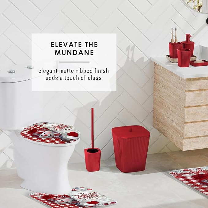 Clara Clark Bathroom Set - Christmas Bathroom Decor, Xmas Bathroom Accessories Set, 9PC Bathroom Accessory Set, Christmas Bathroom Sets with Bathroom Rugs, Toilet Brush, Trash Can & Soap Dispenser