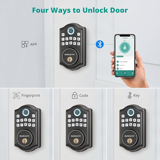 DS10 Pro Keyless Entry Door Lock with Handle Set, Smart Front Door Locks Set, Electronic Keypad, Fingerprint Deadbolt, Bluetooth APP Control, Auto-Lock & One Touch Locking, Oil Rubbed Bronze