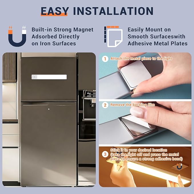 Under Cabinet Lights, 88 LED Motion Sensor Light, 2200mAh USB Rechargeable, Magnetic Dimmable Closet Lights, 3 Color Temperature, 2 Pack for Kitchen, Stairs, Closet (12inch-2Pack)