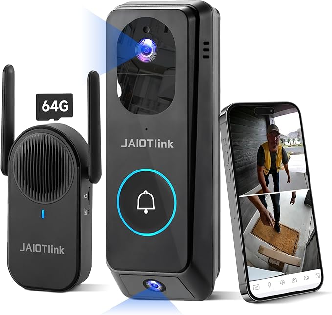 2K Dual Lens Video Doorbell Camera Wireless with Chime, 64GB SD Card, Voice Changer, 2.4G/5Ghz WiFi, Package Protection, 2-Way Audio, Night Vision, Compatible with Alexa