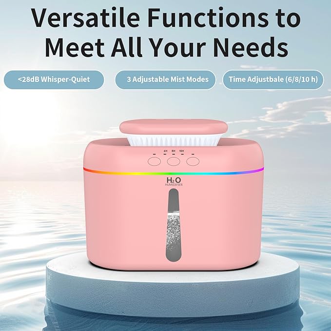 2L humidifiers for bedroom Room Home Ultra-Quiet 28 dB Quiet Supersized Cool Mist Air Humidifier for Baby Nursery，Dual Nozzie，Easy to Clean & Fill, 7 Color NightLight (Light Pink)