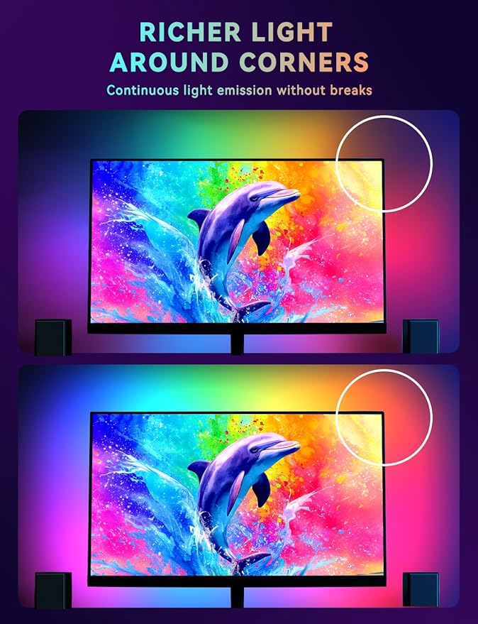 Soleil X6 LED Monitor Backlight for PC & Mac, Strip Light Sync to 24″-34″ Screens, Ambient Lighting for Games/Movies/Music, Dual USB Ports, Software Control with Built-in AI Function (For 27″ Monitor)