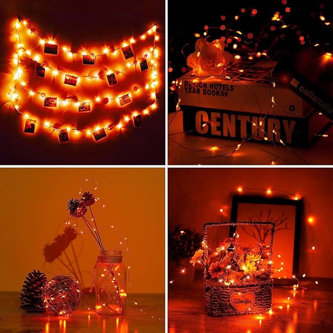 RUICHEN Plug in Fairy String Lights with Switch, Waterproof 33 Ft 100 LED Copper Wire Firefly Lights for Bedroom, Patio, Garden, Balcony, Dorm, Orange