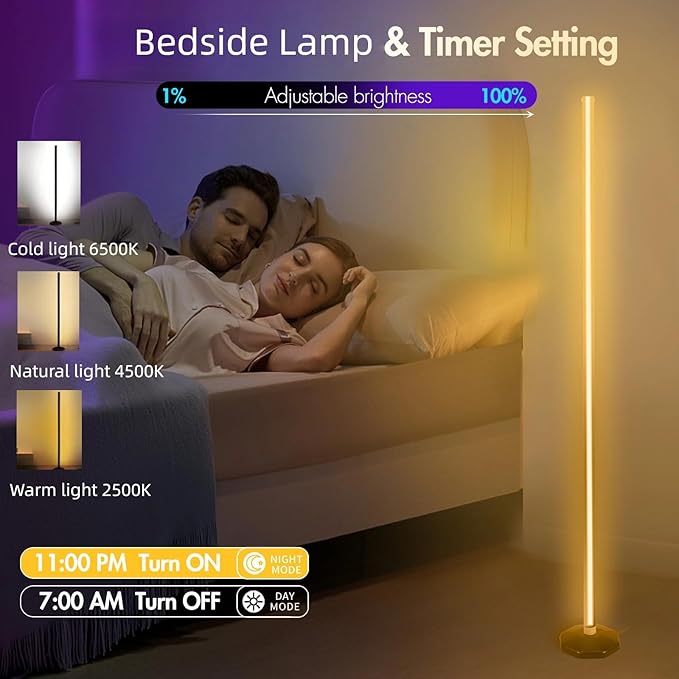 LED RGB Corner Lamp: Smart RGB LED Corner Floor Lamp Adjustable Height with 16 Millon RGBWIC Color Changing Lights 300+ Scene,Music Sync&Timer,Ambient Lighting for Living Room,Bedroom,Game Room