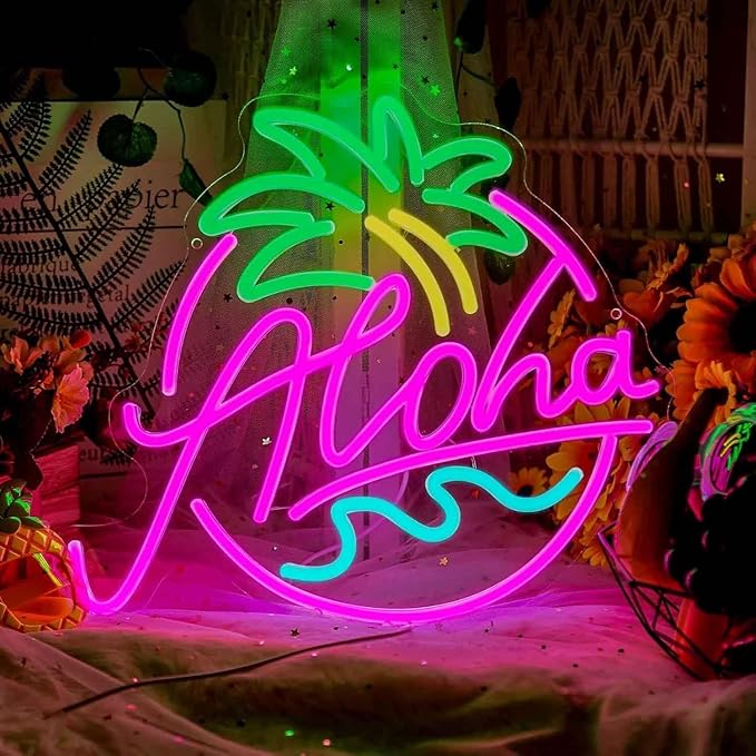 Aloha Beer Led Neon Sign Palm Tree Neon Light Signs for Wall Decor for Light Up Signs for Bedroom Pub Bar Accessories Decorations Aesthetic Birthday Neon Sign Gifts