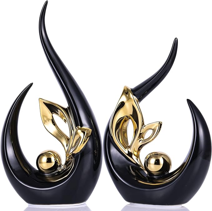 XMGZQ Black Gold Ceramic Statues for Home Décor Accents,Abstract Art Mid Century Modern Decor,Elegantes Centerpiece Table Decorations,Sculpture for Entryway,Bookshelf,Tv Stand,Mantel,Coffee Table