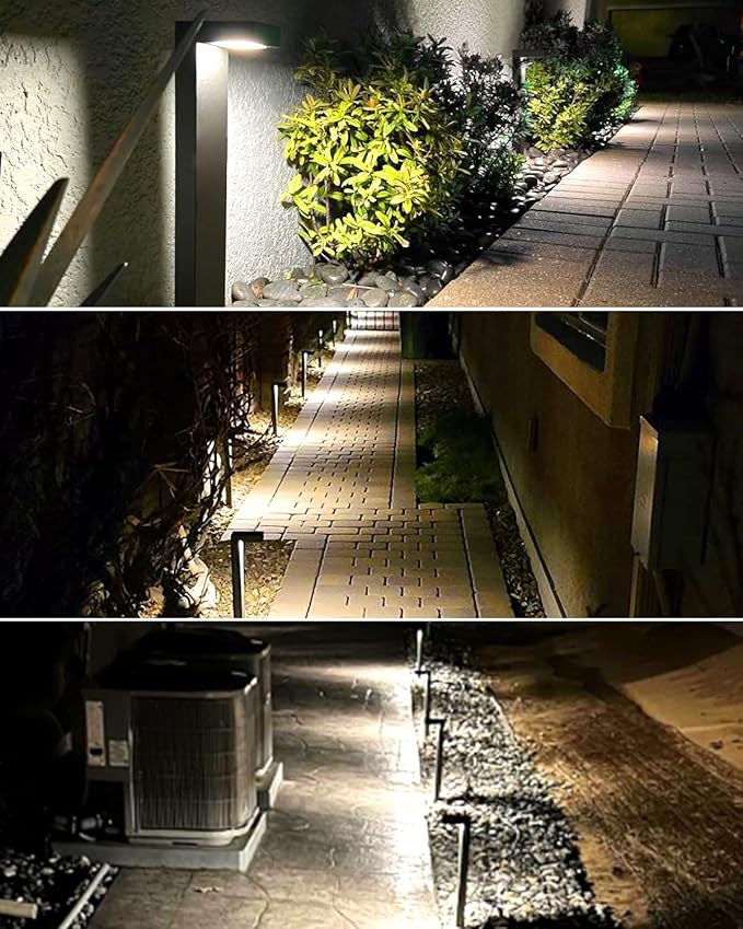 GKOLED 8-Pack Low Voltage Landscape Pathway Light Fixture, 9-15V AC/DC Outdoor Walkway Lighting with 3W LED Chips for Yard Lawn, Black Die-cast Aluminum Housing, UL-Listed IP66+