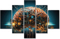 5 Panel Wall Art Robot Brain Painting Print On Canvas Brain Nervous System Pictures for Bedroom Home Decor Smart Brain Modern Artwork Paintings Frame Ready to Hang, (60"Wx40"H)