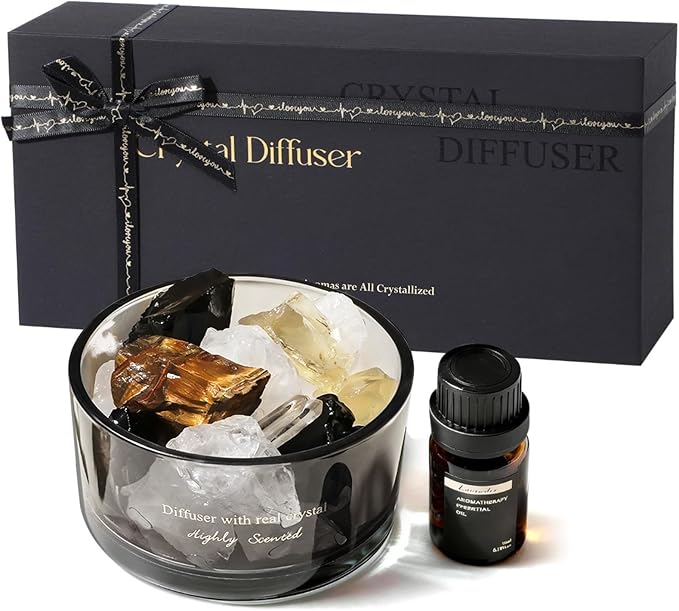 Crystal Stone Aroma Diffuser with Essential Oils for Home, Bathroom, Office, Home Decor & Fragrance 2 in 1, Chic Aromatherapy Gift Set (Freesia Scent)