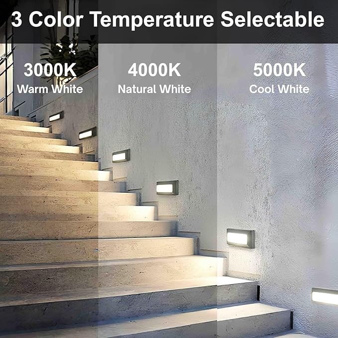 ZONK Upgraded Dimmable 3 Color LED Outdoor Indoor Step Lights, 3000K/4000K/5000K 3W 180lm, Waterproof IP65 Deck Stair Light, Retaining Wall Lights, 3 Pack